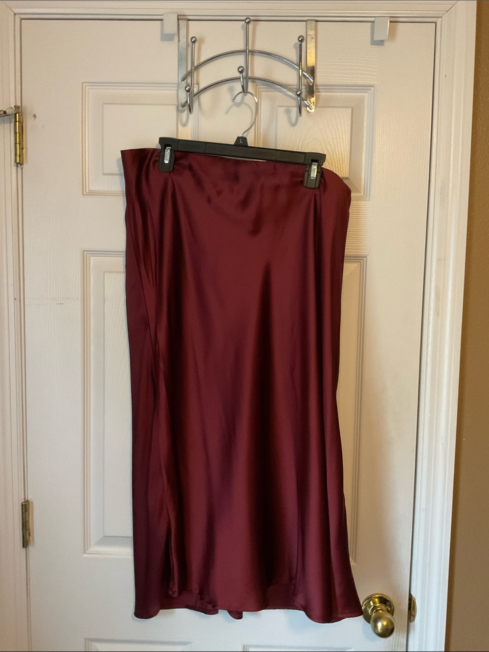 A New Day Women Burgrundy Trendy Elastic Waistband Maxi Slip Skirt Size XXL NWOT